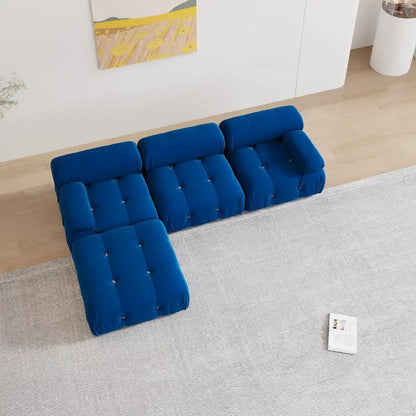 Blue Velvet Upholstered Sectional Sofa