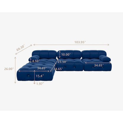 Blue Velvet Upholstered Sectional Sofa