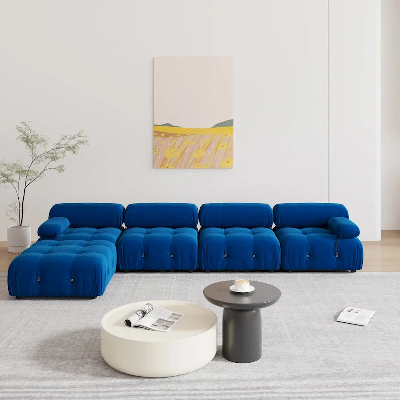 Blue Velvet Upholstered Sectional Sofa