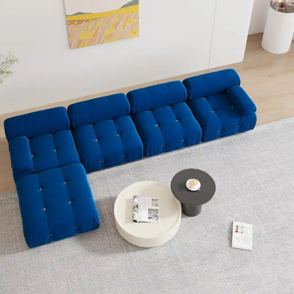 Blue Velvet Upholstered Sectional Sofa