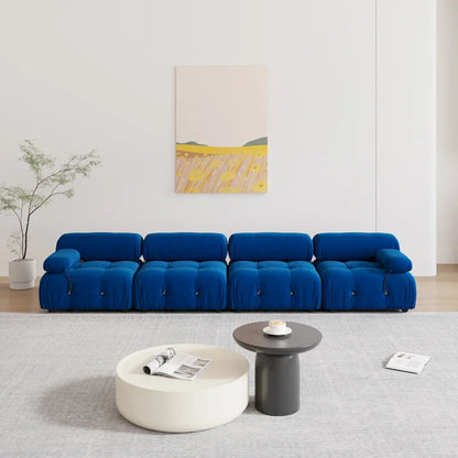 Blue Velvet Upholstered Sectional Sofa