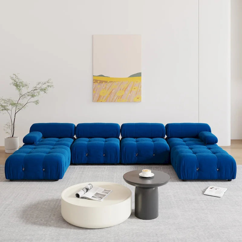 Blue Velvet Upholstered Sectional Sofa
