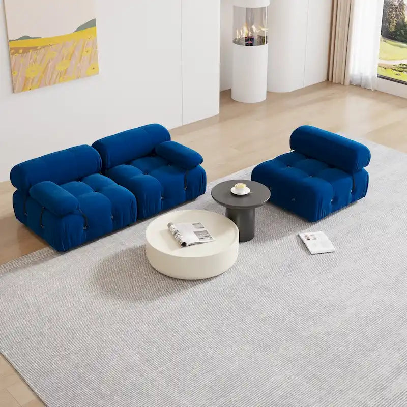 Blue Velvet Upholstered Sectional Sofa