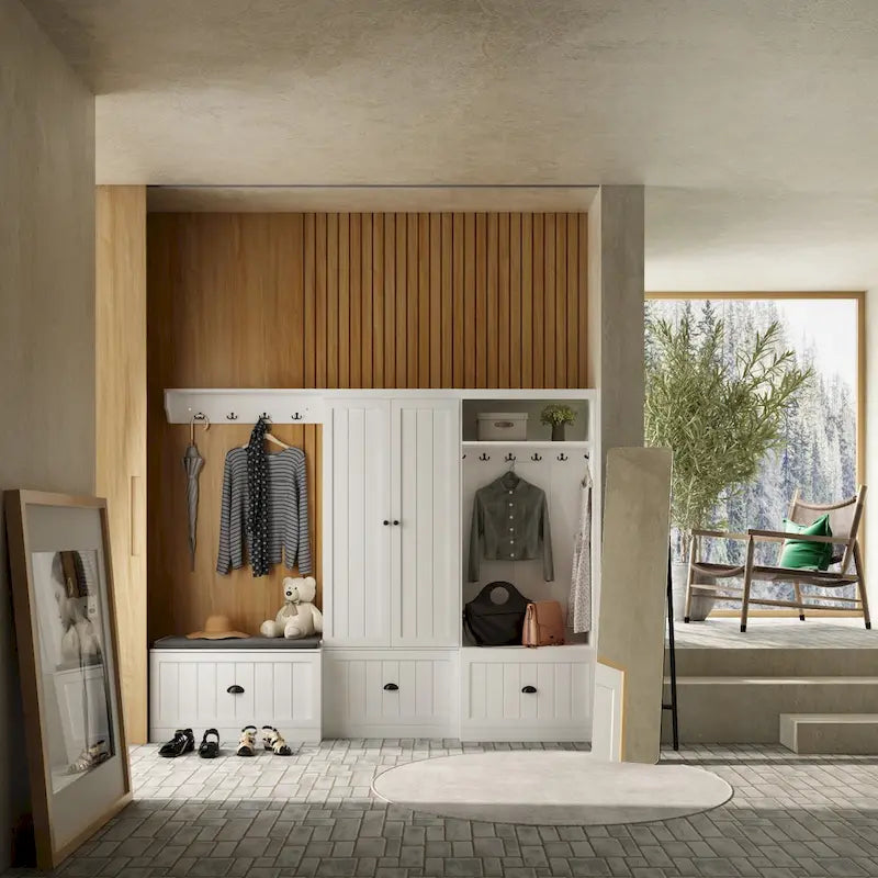 Combo Entryway Hall Trees Storage Bench Closet Organizer Clothes Rack