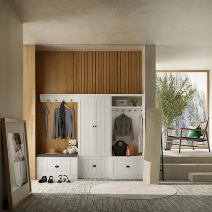 Combo Entryway Hall Trees Storage Bench Closet Organizer Clothes Rack
