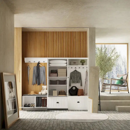 Combo Entryway Hall Trees Storage Bench Closet Organizer Clothes Rack