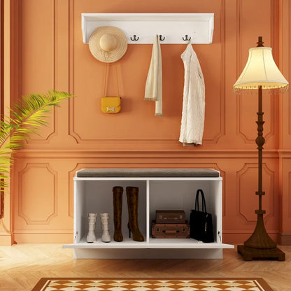 Combo Entryway Hall Trees Storage Bench Closet Organizer Clothes Rack