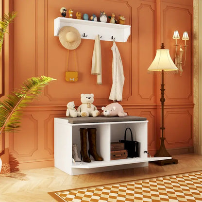 Combo Entryway Hall Trees Storage Bench Closet Organizer Clothes Rack