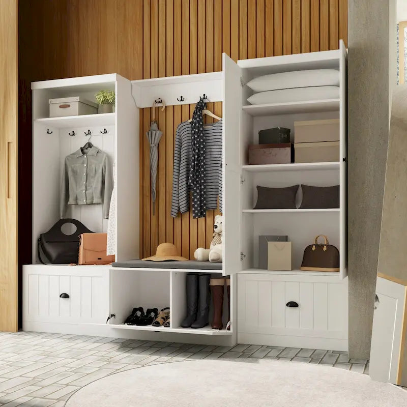 Combo Entryway Hall Trees Storage Bench Closet Organizer Clothes Rack