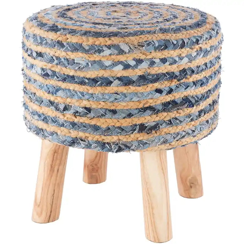 Livabliss Baeley Hand Crafted Bohemian Jute and Wood Foot Stool