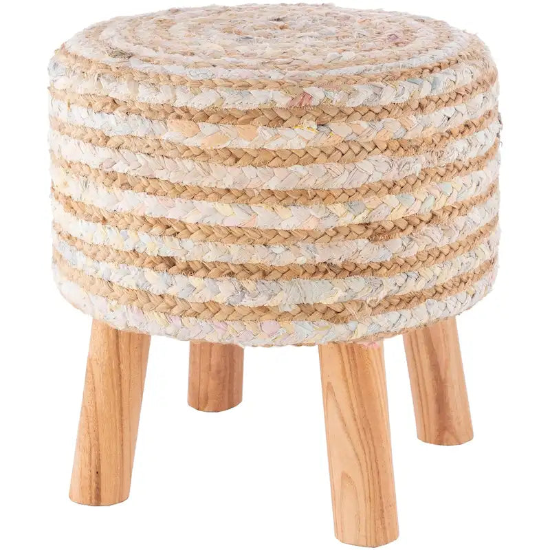 Livabliss Baeley Hand Crafted Bohemian Jute and Wood Foot Stool
