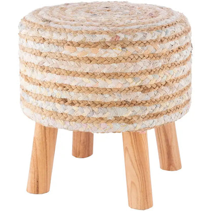 Livabliss Baeley Hand Crafted Bohemian Jute and Wood Foot Stool