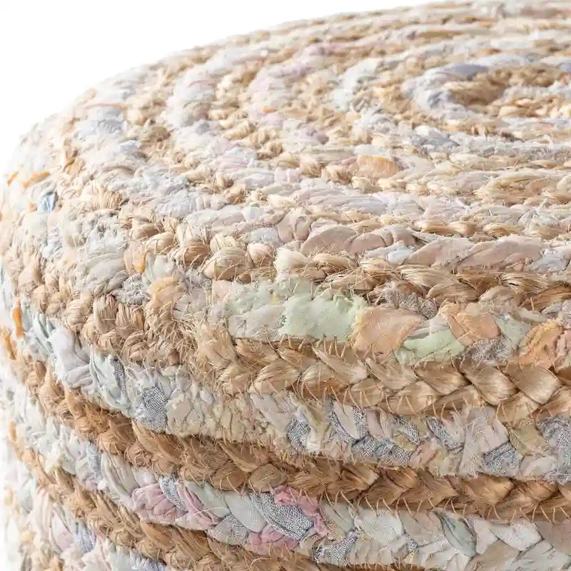 Livabliss Baeley Hand Crafted Bohemian Jute and Wood Foot Stool