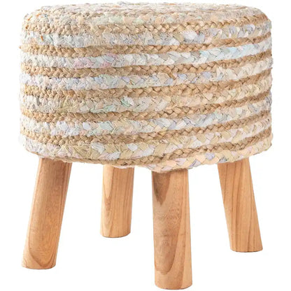 Livabliss Baeley Hand Crafted Bohemian Jute and Wood Foot Stool
