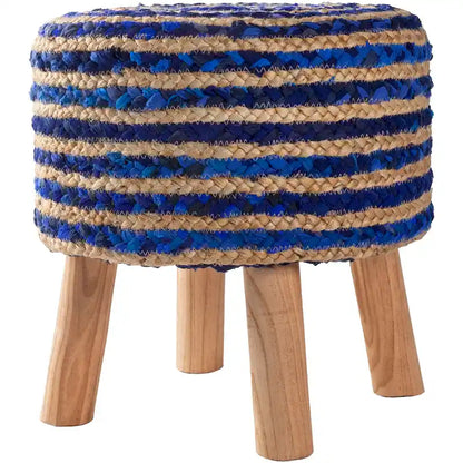 Livabliss Baeley Hand Crafted Bohemian Jute and Wood Foot Stool