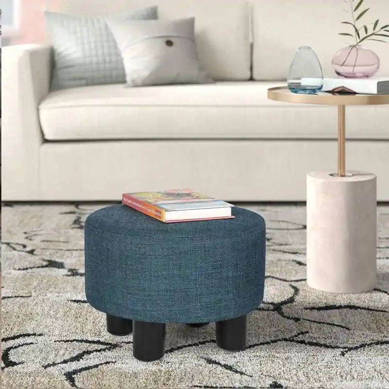 Adeco Round Ottoman Fabric Footrest Modern Padded Chair Footstool