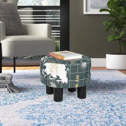 Adeco Round Ottoman Fabric Footrest Modern Padded Chair Footstool