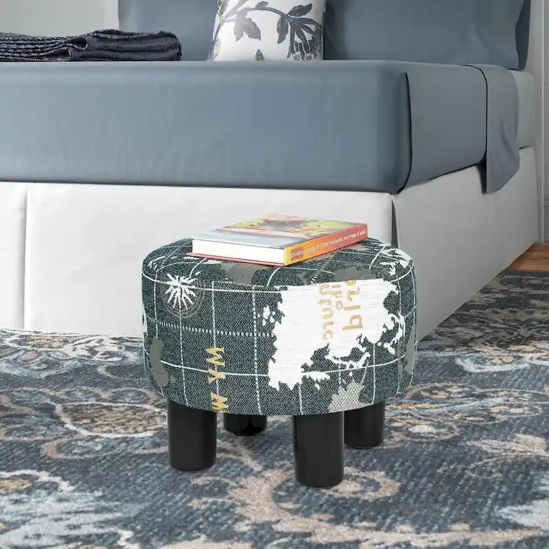 Adeco Round Ottoman Fabric Footrest Modern Padded Chair Footstool