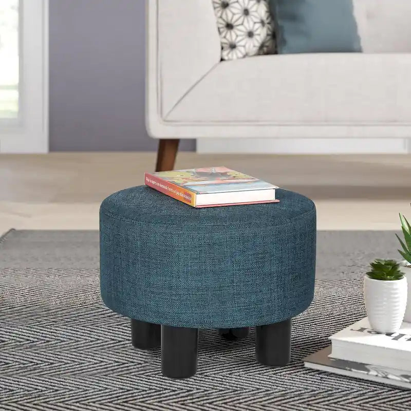 Adeco Round Ottoman Fabric Footrest Modern Padded Chair Footstool
