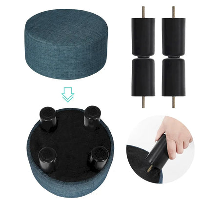 Adeco Round Ottoman Fabric Footrest Modern Padded Chair Footstool