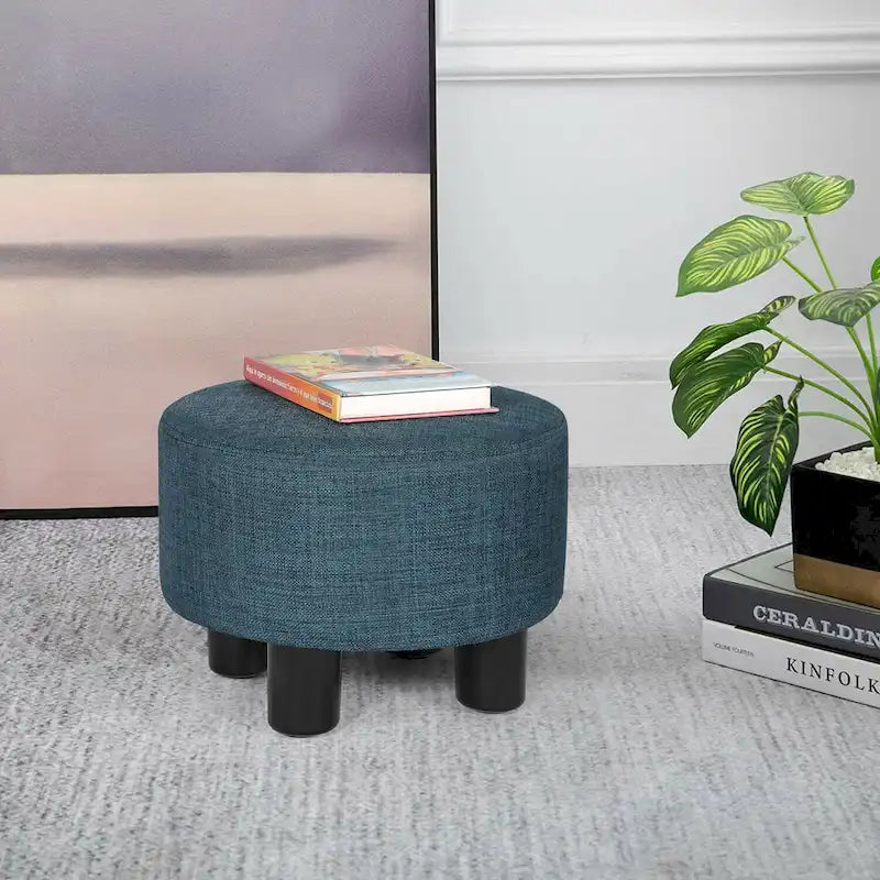 Adeco Round Ottoman Fabric Footrest Modern Padded Chair Footstool