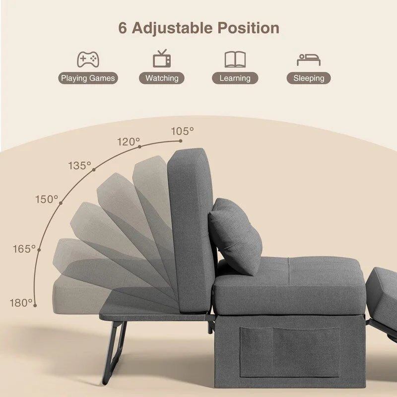 4 in 1 Convertible Sofa Bed Sleeper Sofa Chair Couch Bed, Lounger Adjustable Folding Ottoman Backrest for Living Room, Bedroom