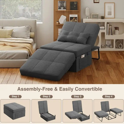 4 in 1 Convertible Sofa Bed Sleeper Sofa Chair Couch Bed, Lounger Adjustable Folding Ottoman Backrest for Living Room, Bedroom