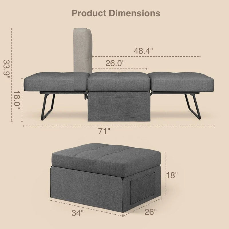4 in 1 Convertible Sofa Bed Sleeper Sofa Chair Couch Bed, Lounger Adjustable Folding Ottoman Backrest for Living Room, Bedroom