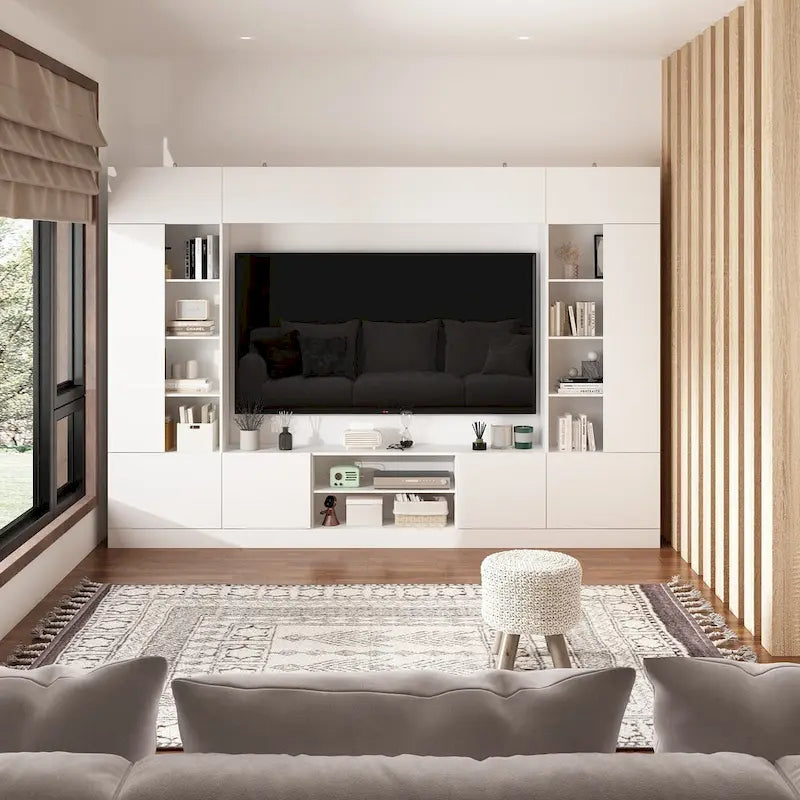 Bookshelf Entertainment Center Storage & Ambient Lighting White/Black