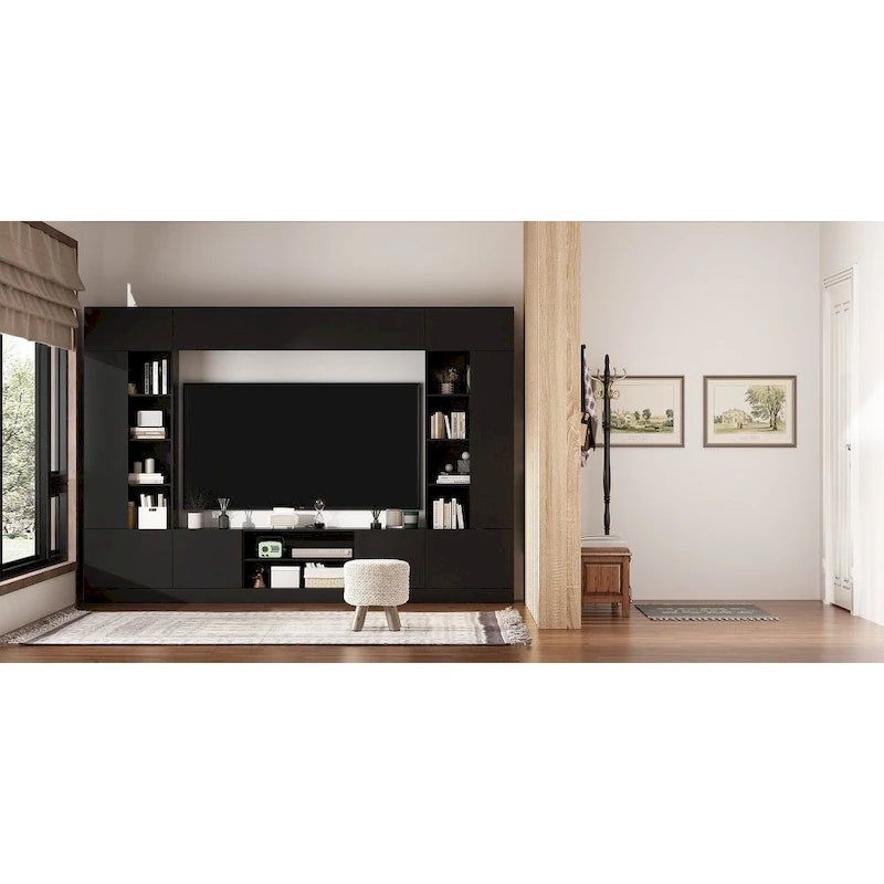 Bookshelf Entertainment Center Storage & Ambient Lighting White/Black