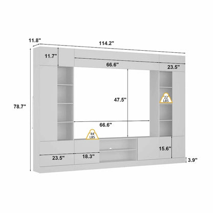 Bookshelf Entertainment Center Storage & Ambient Lighting White/Black