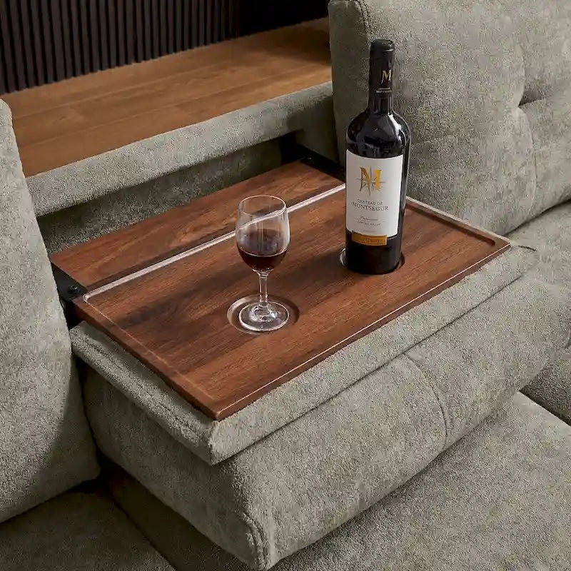 109 Modern 4 Seaters Towelling Sectional Sofa with Hidden Coffee Table Adjustable Headrest and Large Storage Space