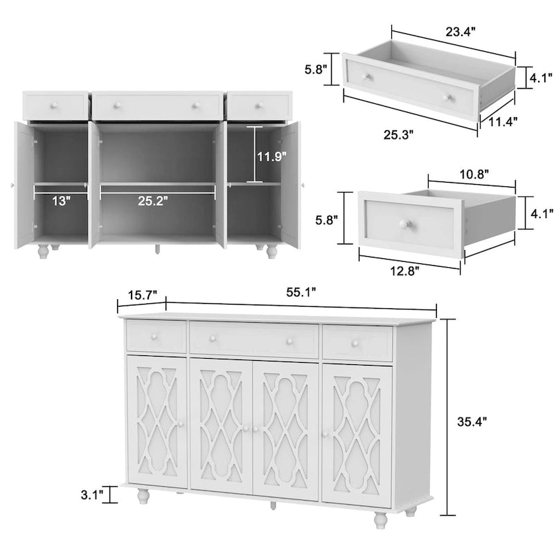 55W Mirrored Credenza Sideboards Buffets Cabinet Bookcase Living Room