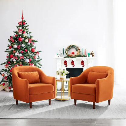 VANOMi 28.34W Set Of 2 Accent Armchair, Velvet Barrel Chair with Solid Wood Legs