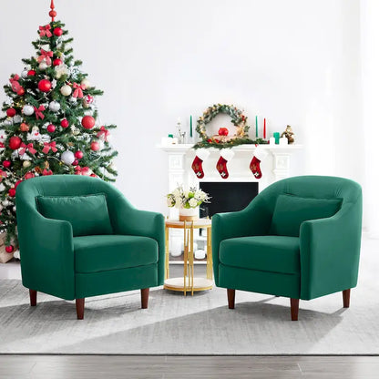 VANOMi 28.34W Set Of 2 Accent Armchair, Velvet Barrel Chair with Solid Wood Legs