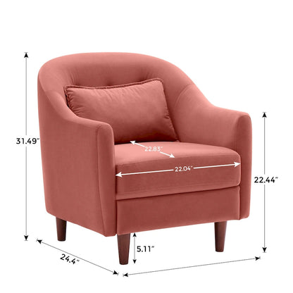 VANOMi 28.34W Set Of 2 Accent Armchair, Velvet Barrel Chair with Solid Wood Legs