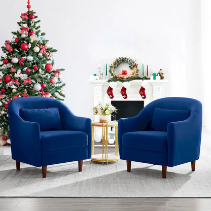 VANOMi 28.34W Set Of 2 Accent Armchair, Velvet Barrel Chair with Solid Wood Legs