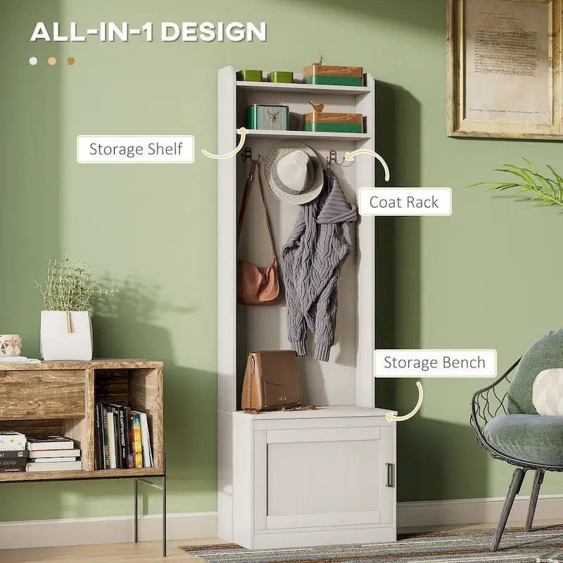 HOMCOM Rustic Hall Tree with Shoe Storage Bench, Entryway Bench with Coat Rack
