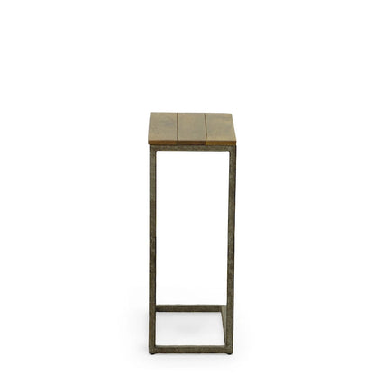 Carolina Living Aggie C-Form Accent Table - Harvest Oak Top - Aged Iron Base