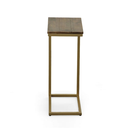 Carolina Living Aggie C-Form Accent Table - Harvest Oak Top - Aged Iron Base