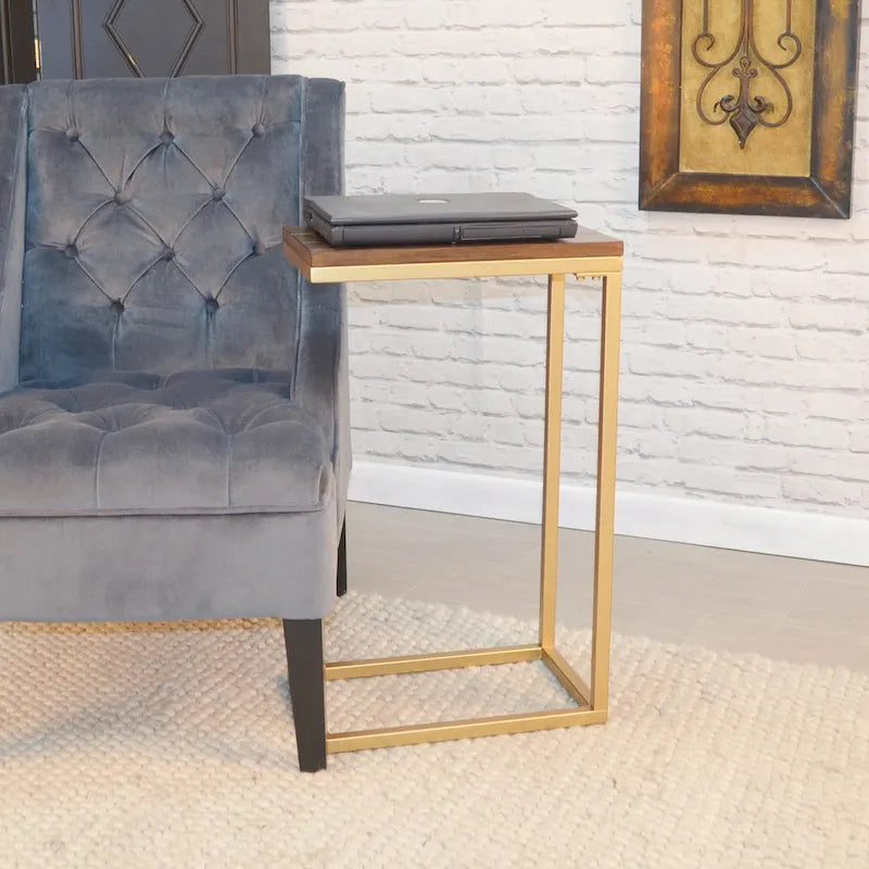 Carolina Living Aggie C-Form Accent Table - Harvest Oak Top - Aged Iron Base