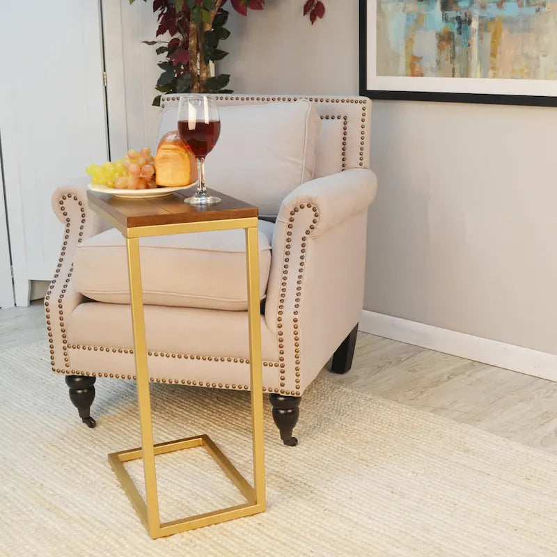 Carolina Living Aggie C-Form Accent Table - Harvest Oak Top - Aged Iron Base