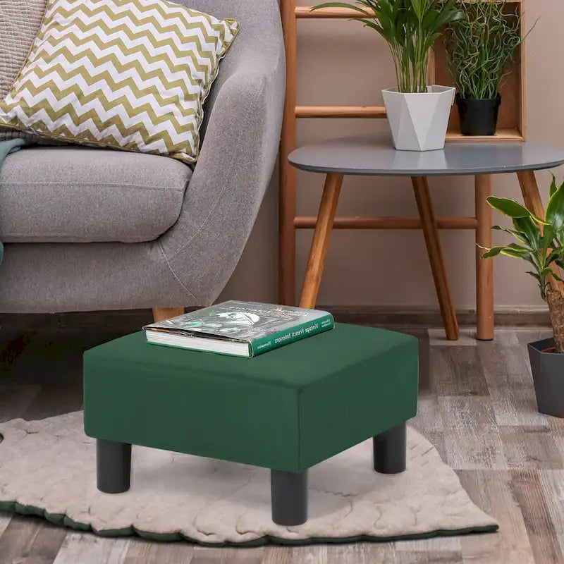 Adeco Small Square Footstool Ottoman Modern Fabric Footrest Stool
