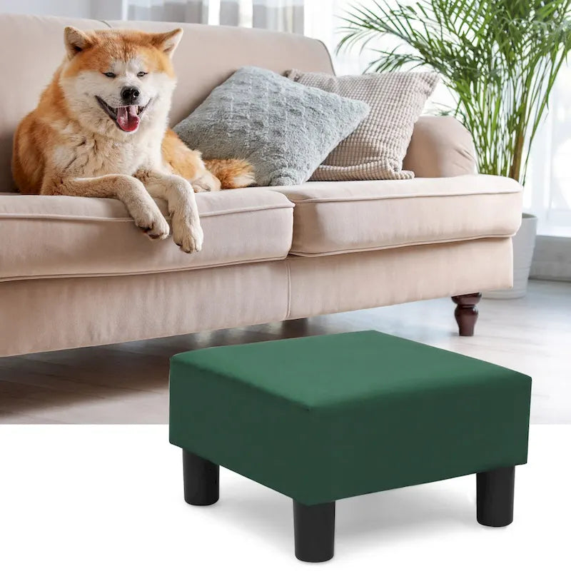 Adeco Small Square Footstool Ottoman Modern Fabric Footrest Stool