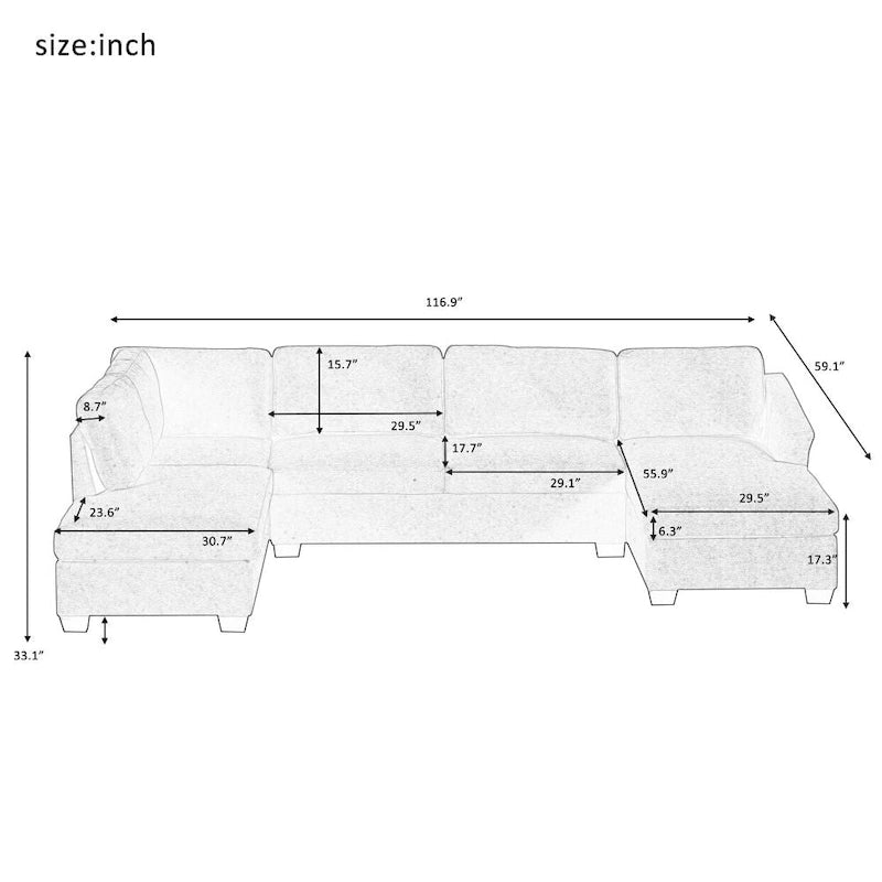 Modern U Shaped Oversized Chaise Sofa