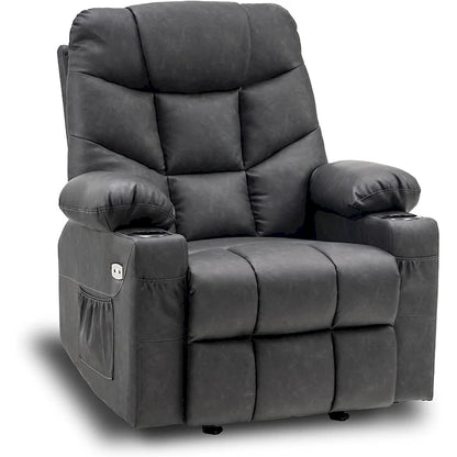 MCombo Manual Glider Rocker Recliner Chair with USB Ports, Faux Leather 8002