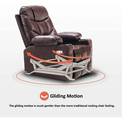MCombo Manual Glider Rocker Recliner Chair with USB Ports, Faux Leather 8002
