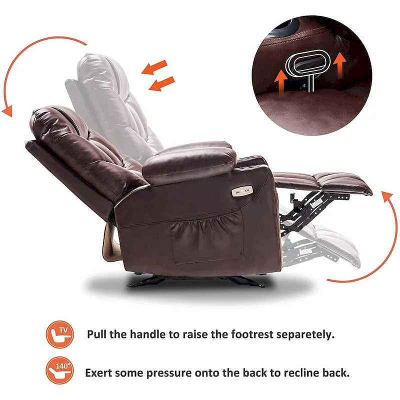 MCombo Manual Glider Rocker Recliner Chair with USB Ports, Faux Leather 8002