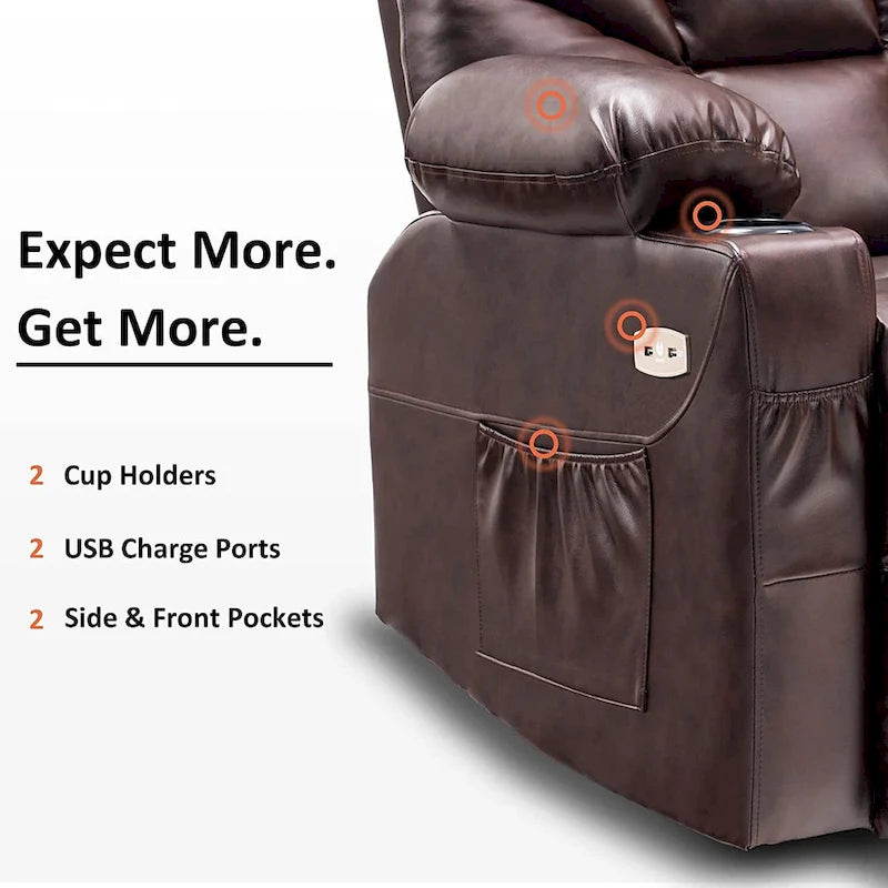 MCombo Manual Glider Rocker Recliner Chair with USB Ports, Faux Leather 8002