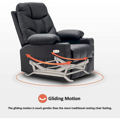 MCombo Manual Glider Rocker Recliner Chair with USB Ports, Faux Leather 8002